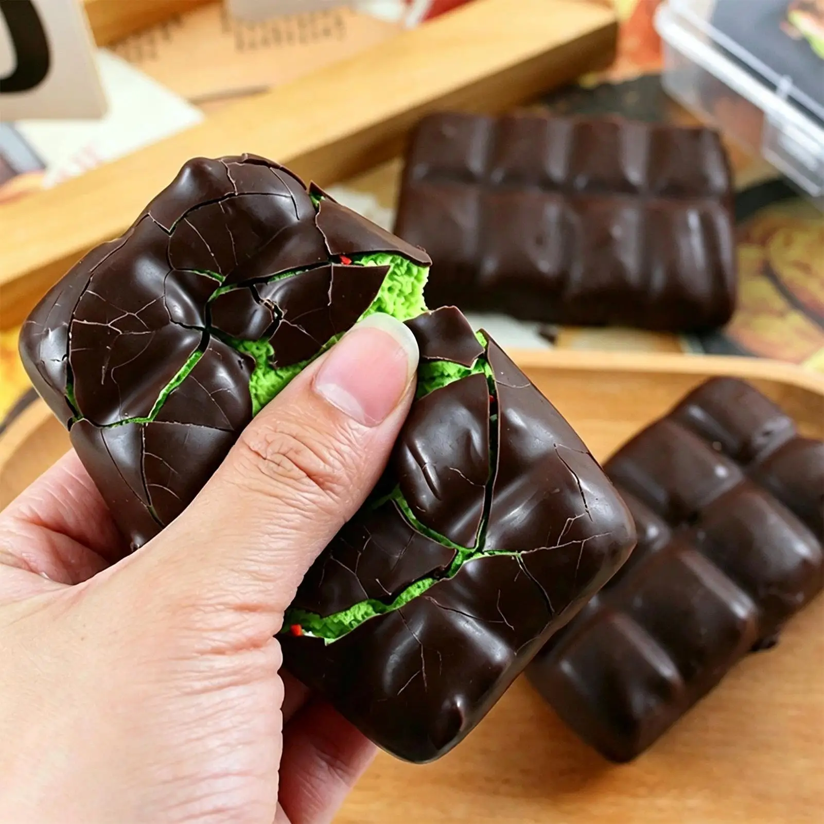 Chocolate Squeeze Toy Crispy Chocolate Wax Cracking Stress Ball Soft Realistic Food Squeeze Fidget Toy For Teens Adults Home view 9