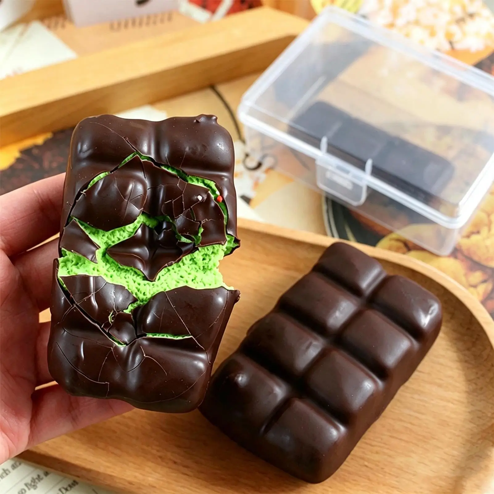 Chocolate Squeeze Toy Crispy Chocolate Wax Cracking Stress Ball Soft Realistic Food Squeeze Fidget Toy For Teens Adults Home view 14
