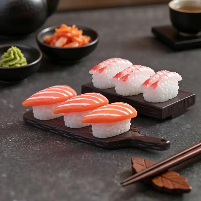 10pcs Mini Japanese Sushi Model Salmon Roe Sweet Shrimp Sushi Miniature Food DIY Resin Accessory Pendant Dollhouse Decoration